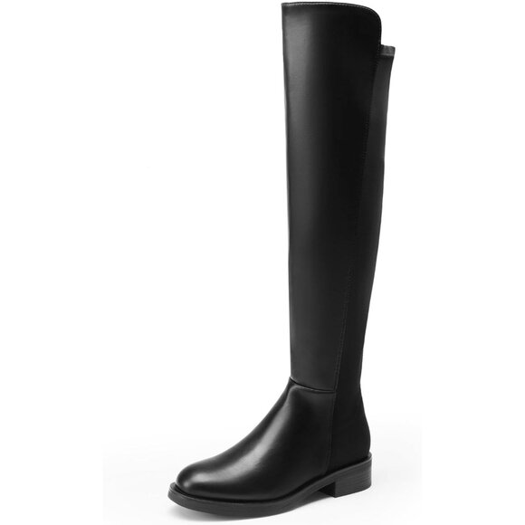 🆕Women Black-pu Knee High Comfortable Thigh High Daily Low Flat Heel Long Boot - Picture 4 of 10